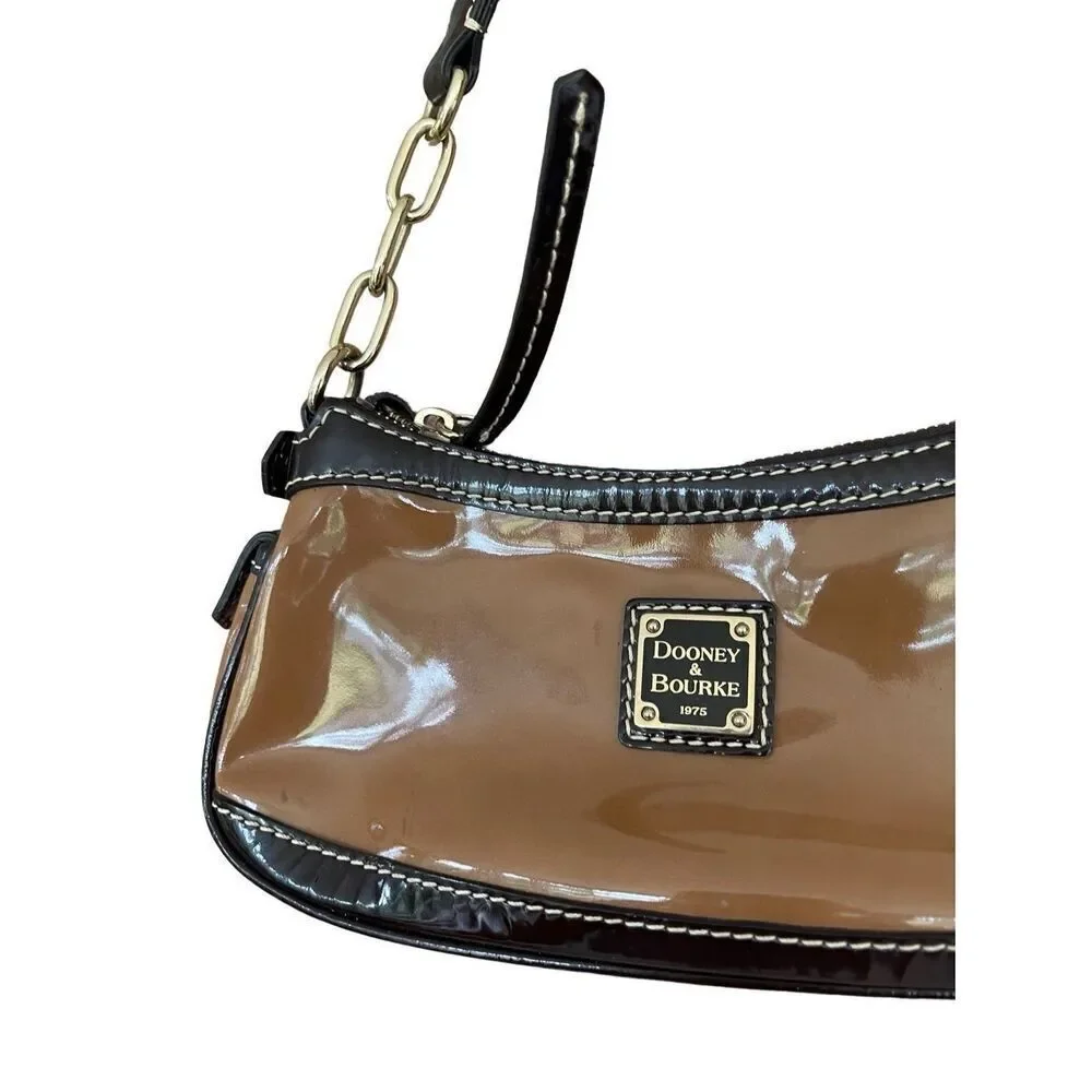 Dooney & Bourke Brown and Black Patent Leather Mini Hobo Bag